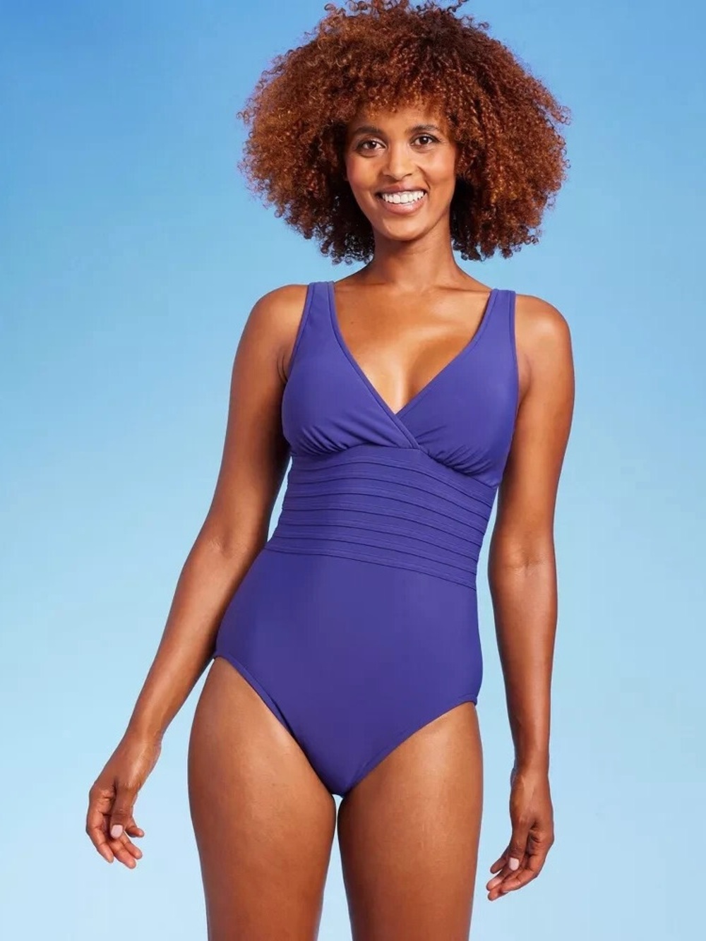 Aqua Green Deep Blue V-Neck One-Piece Swimsuit NEW WITH TAGS